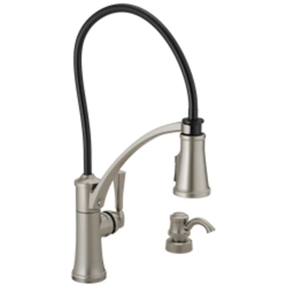 Delta Foundry 1.8 GPM Single Hole Pre-Rinse Pull Down Kitchen Faucet - Includes Soap Dispenser and Escutcheon