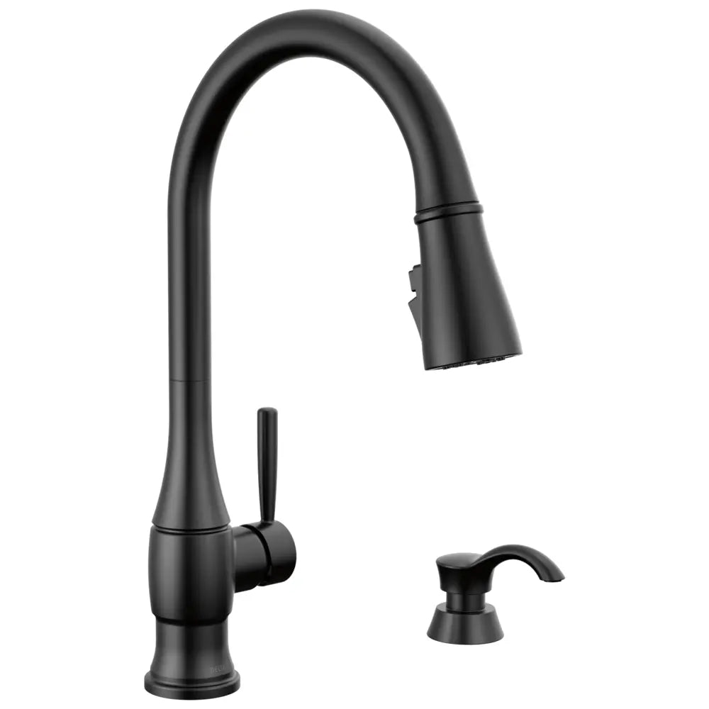 Delta Hazelwood 1.8 GPM Single Hole Pull Down Kitchen Faucet with MagnaTite and ShieldSpray Technologies - Includes Soap Dispenser and Escutcheon