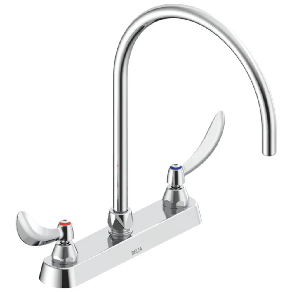 Delta Double Handle 1.5GPM Ceramic Disc Kitchen Faucet with Blade Handles and Smooth End 12-45/64" Gooseneck Spout from the Commercial Series