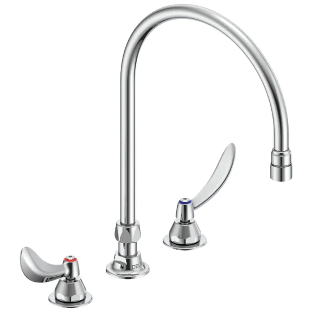 Delta Double Handle 1.5GPM Ceramic Disc Below Deckmount Kitchen Faucet with Hooded Blade Handles 12-45/64" Gooseneck Spout and Antimicrobial by AgION from the Commercial Series