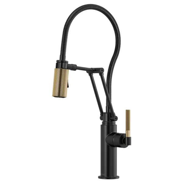 Brizo Litze 1.8 GPM Pre-Rinse Pull-Down Kitchen Faucet with Dual Jointed Articulating Arm, Knurled Handle and Metal Finished Hose