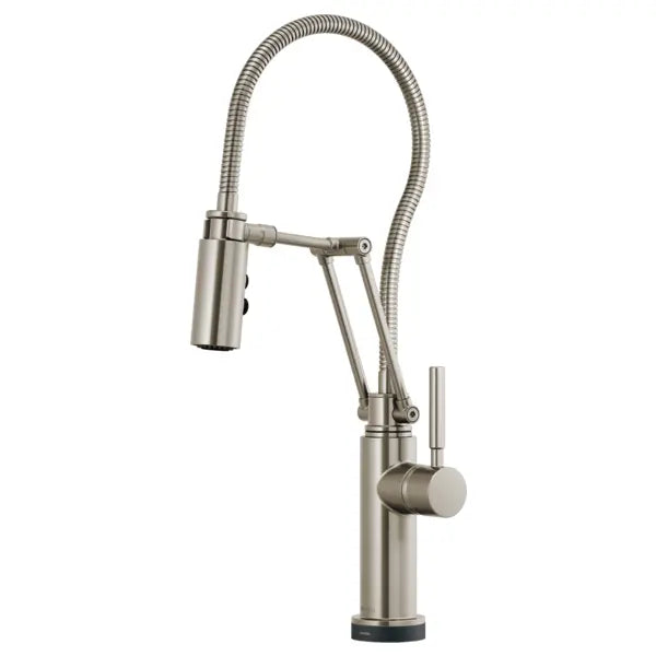 Brizo Solna 1.8 GPM Pre-Rinse Pull-Down Kitchen Faucet with Dual Jointed Articulating Arm, Magnetic Docking Spray Head, On/Off Touch Activation and Metal Finished Hose