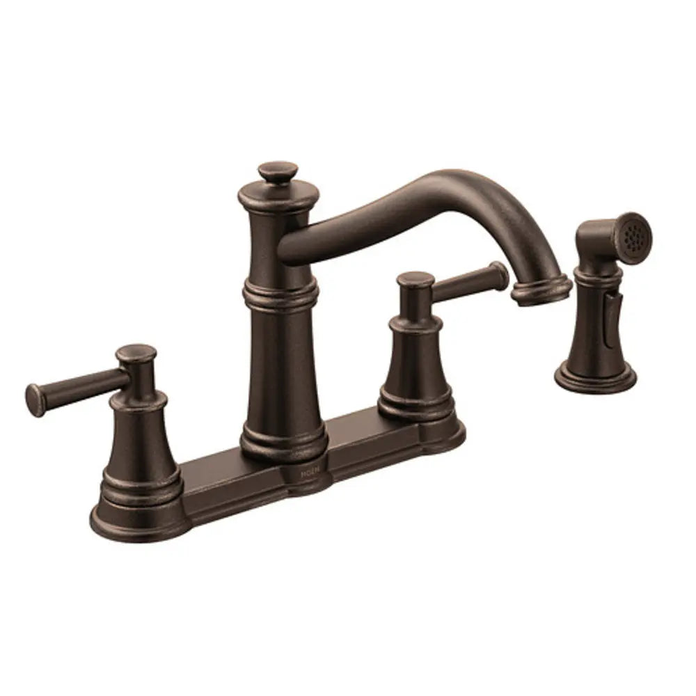 Moen Belfield 1.5 GPM High-Arc Double Handle Kitchen Faucet with Side Spray