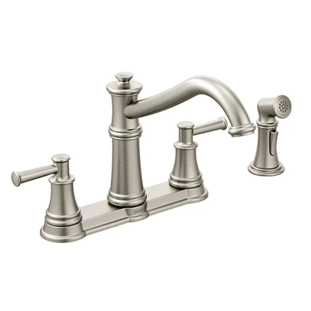 Moen Belfield 1.5 GPM High-Arc Double Handle Kitchen Faucet with Side Spray