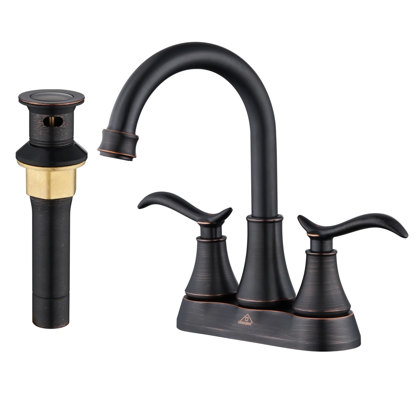CASA INC 4 inch 2-Handle Bathroom Sink Faucet 360° Swivel Spout with Water Supply Lines and Pop Up Drain