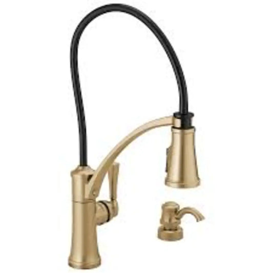Delta Foundry 1.8 GPM Single Hole Pre-Rinse Pull Down Kitchen Faucet - Includes Soap Dispenser and Escutcheon