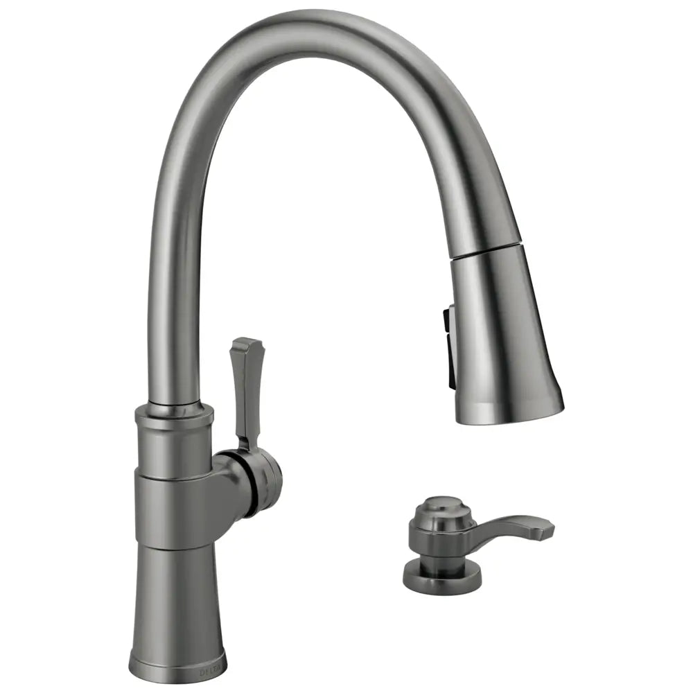 Delta Spargo 1.8 GPM Single Hole Pull Down Kitchen Faucet - Includes Soap Dispenser and Escutcheon