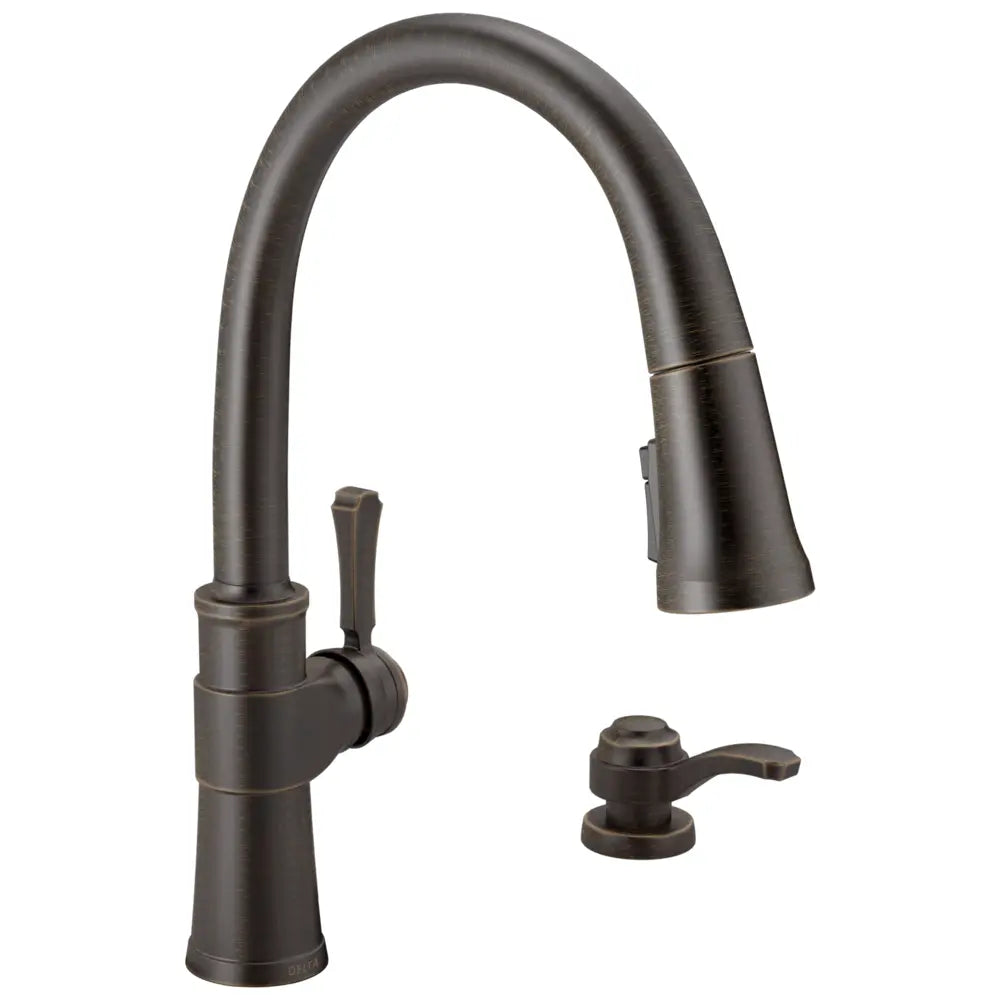 Delta Spargo 1.8 GPM Single Hole Pull Down Kitchen Faucet - Includes Soap Dispenser and Escutcheon