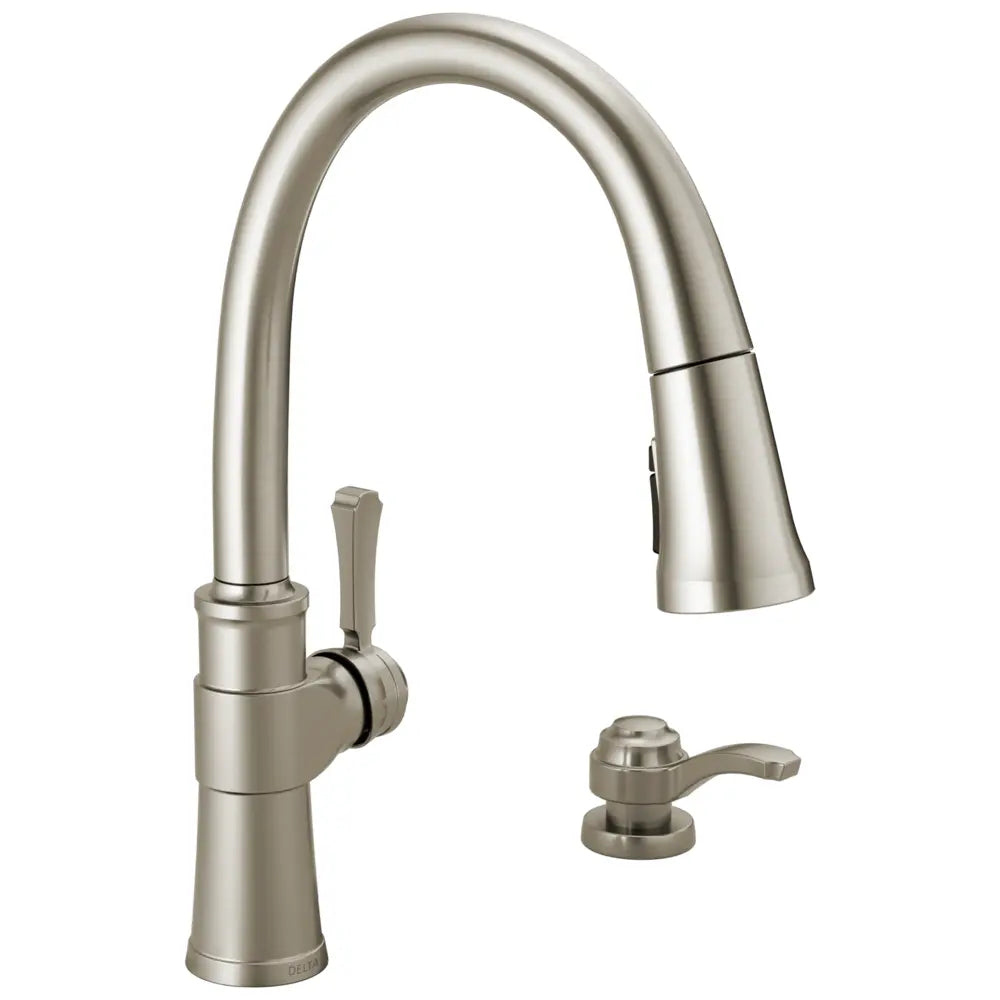 Delta Spargo 1.8 GPM Single Hole Pull Down Kitchen Faucet - Includes Soap Dispenser and Escutcheon