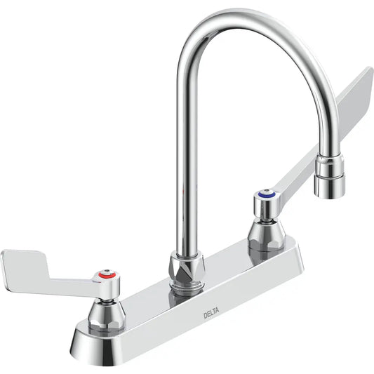 Delta Double Handle 1.5GPM Ceramic Disc Kitchen Faucet with Wrist Blade Handles Gooseneck Spout and Vandal Resistant Aerator from the Commercial Series