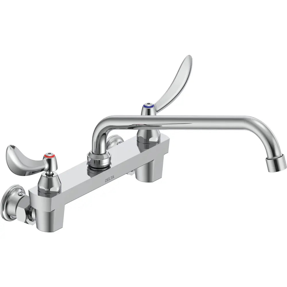 Delta Double Handle 1.5GPM Ceramic Disc Wallmount Faucet Less Integral Stops with Blade Handles and 11" Tubular Swing Spout from the Commercial Series