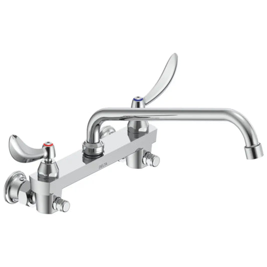 Delta Double Handle 1.5GPM Ceramic Disc Wallmount Faucet with Integral Stops and Blade Handles 11" Tubular Swing Spout and Antimicrobial by AgION from the Commercial Series