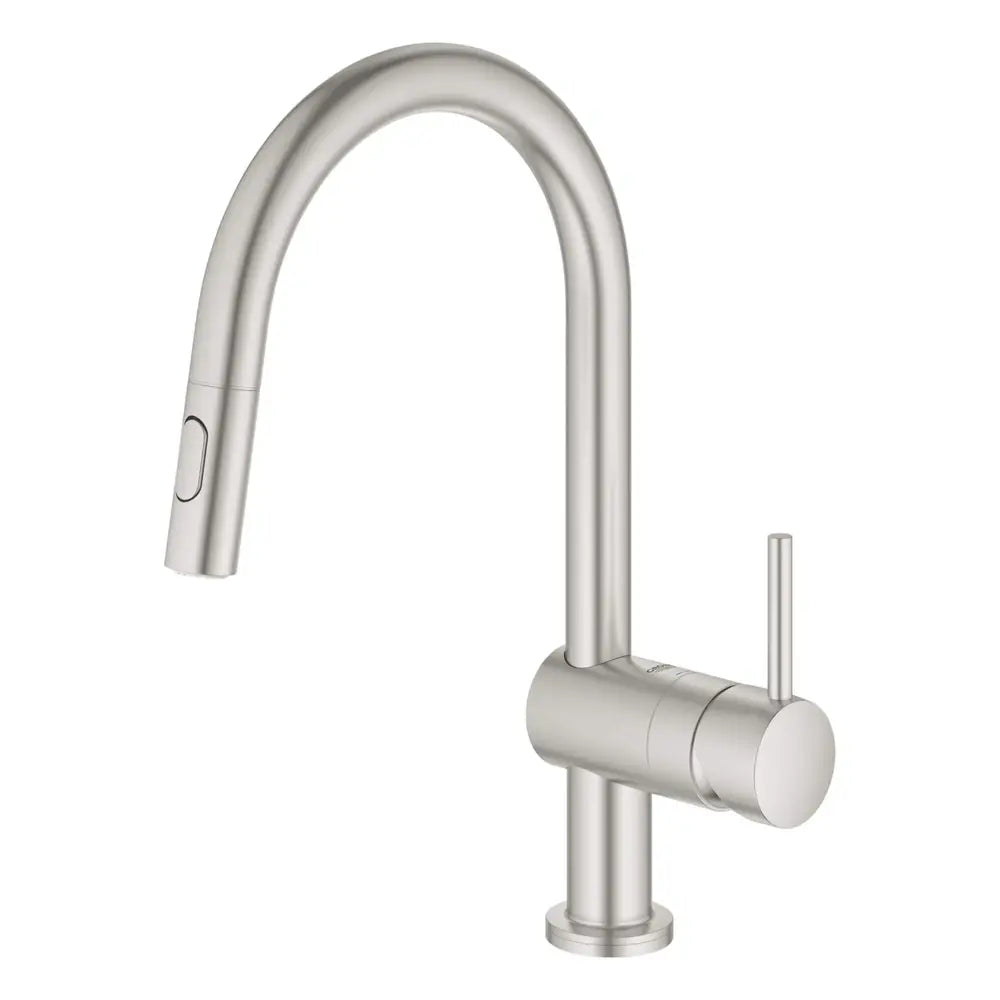 Grohe Minta Pull-Down Kitchen Faucet and Foot Control Adapter Kit Combo with 2-Function Push and Lock Sprayer