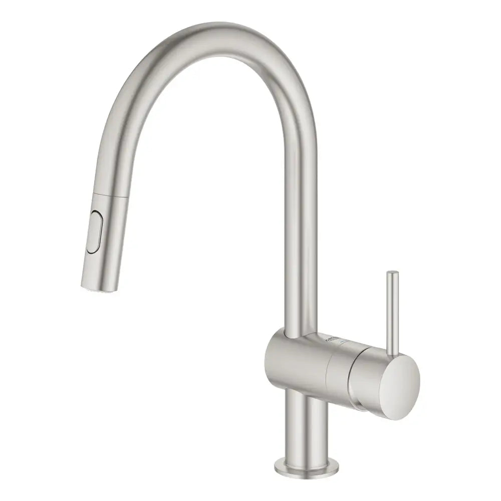Grohe Minta Pull-Down Kitchen Faucet and Foot Control Adapter Kit Combo with 2-Function Push and Lock Sprayer