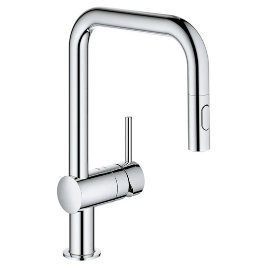 Grohe Minta Pull-Down Kitchen Faucet and Foot Control Adapter Kit Combo with 2-Function Push and Lock Sprayer
