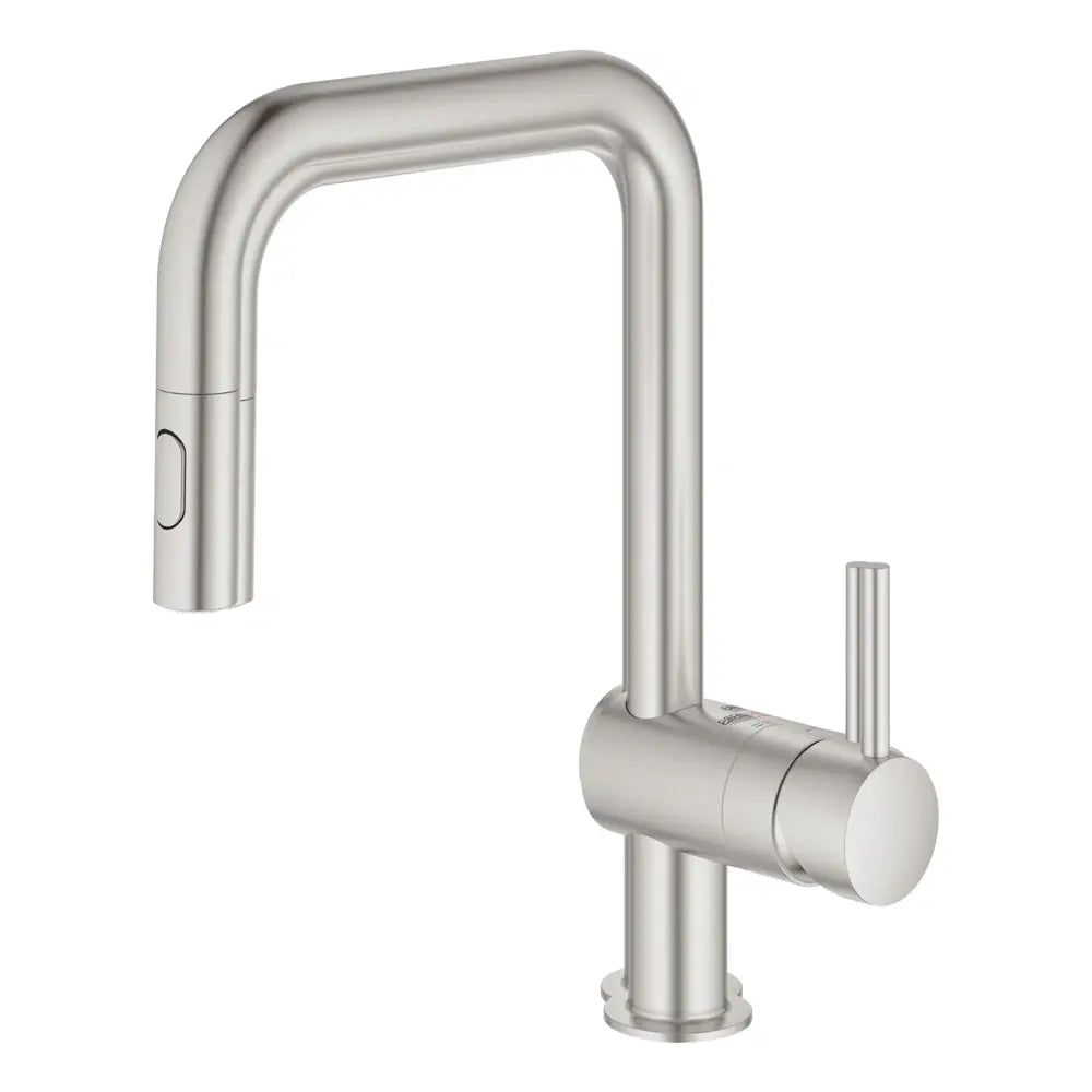 Grohe Minta Pull-Down Kitchen Faucet and Foot Control Adapter Kit Combo with 2-Function Push and Lock Sprayer