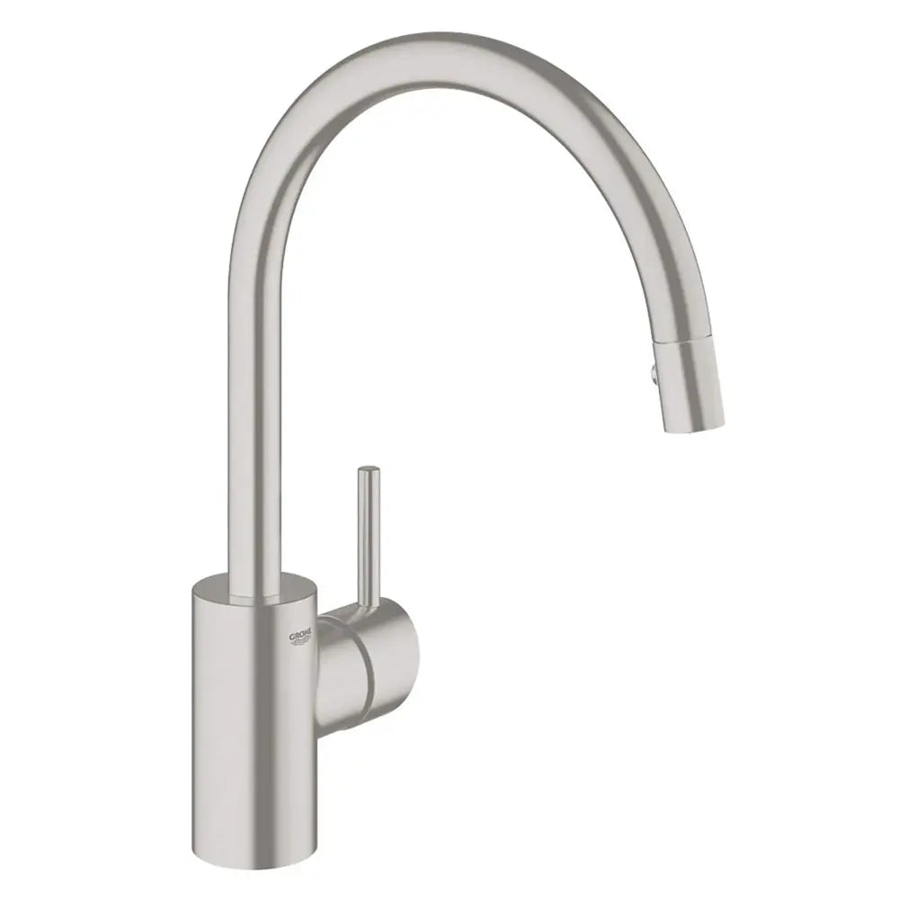 Grohe Concetto Pull-Down High-Arc Kitchen Faucet and Foot Control Adapter Kit Combo with 2-Function Locking Sprayer