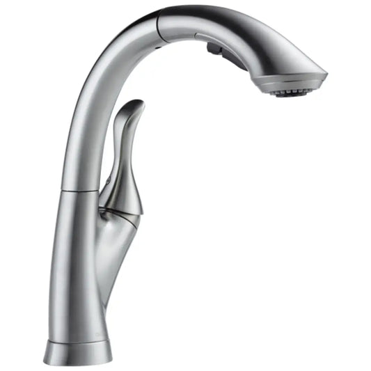 Delta Linden Pull-Out Kitchen Faucet with Temporary Flow Increase and Soap/Lotion Dispenser - Includes Lifetime Warranty