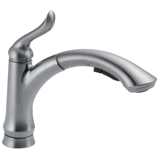 Delta Linden Pull-Out Kitchen Faucet with Temporary Flow Increase and Soap/Lotion Dispenser - Includes Lifetime Warranty