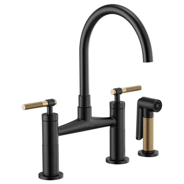 Brizo Litze Double Handle Arc Spout Bridge Kitchen Faucet with Knurled Handle - Limited Lifetime Warranty