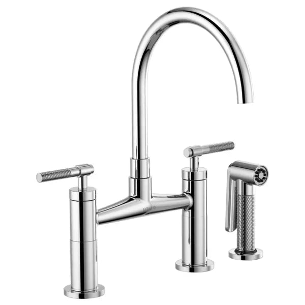 Brizo Litze Double Handle Arc Spout Bridge Kitchen Faucet with Knurled Handle - Limited Lifetime Warranty