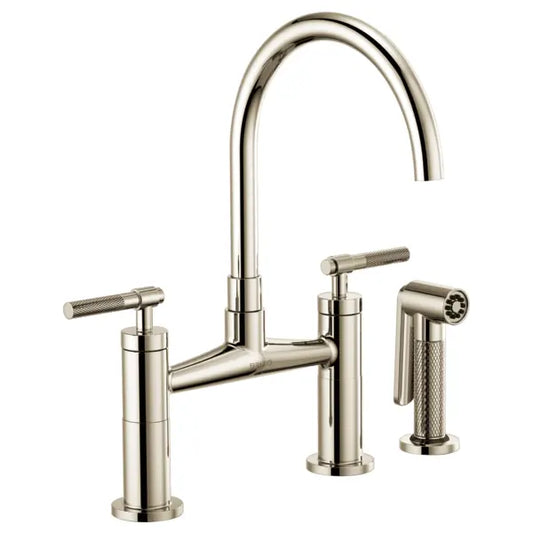 Brizo Litze Double Handle Arc Spout Bridge Kitchen Faucet with Knurled Handle - Limited Lifetime Warranty