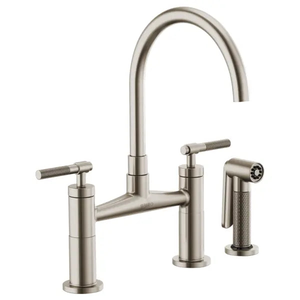 Brizo Litze Double Handle Arc Spout Bridge Kitchen Faucet with Knurled Handle - Limited Lifetime Warranty