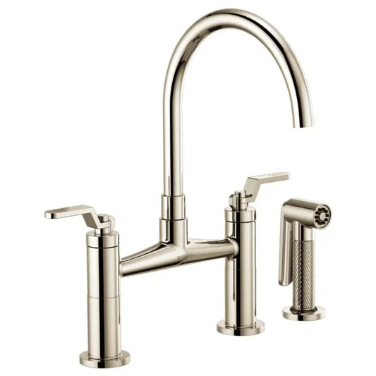 Brizo Litze Double Handle Arc Spout Bridge Kitchen Faucet with Industrial Handle - Limited Lifetime Warranty