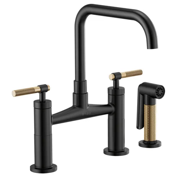 Brizo Litze Double Handle Square Arc Bridge Kitchen Faucet with Knurled Handle - Limited Lifetime Warranty