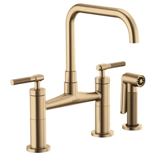Brizo Litze Double Handle Square Arc Bridge Kitchen Faucet with Knurled Handle - Limited Lifetime Warranty