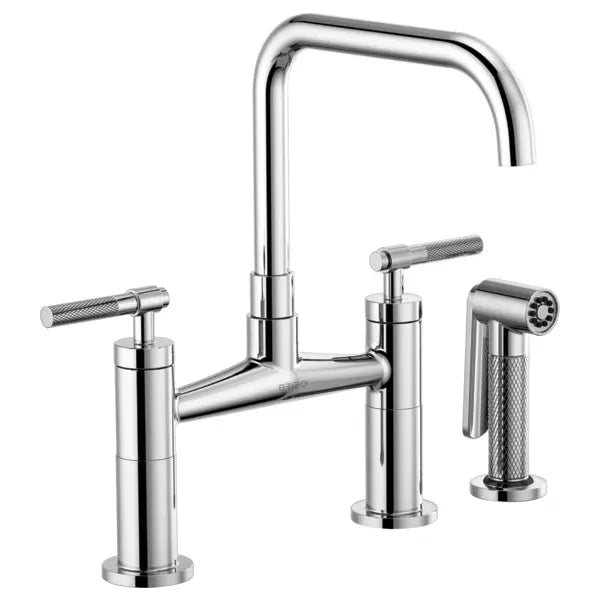 Brizo Litze Double Handle Square Arc Bridge Kitchen Faucet with Knurled Handle - Limited Lifetime Warranty