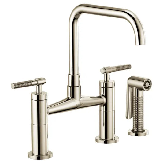 Brizo Litze Double Handle Square Arc Bridge Kitchen Faucet with Knurled Handle - Limited Lifetime Warranty