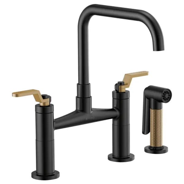 Brizo Litze Double Handle Square Arc Bridge Kitchen Faucet with Industrial Handle - Limited Lifetime Warranty