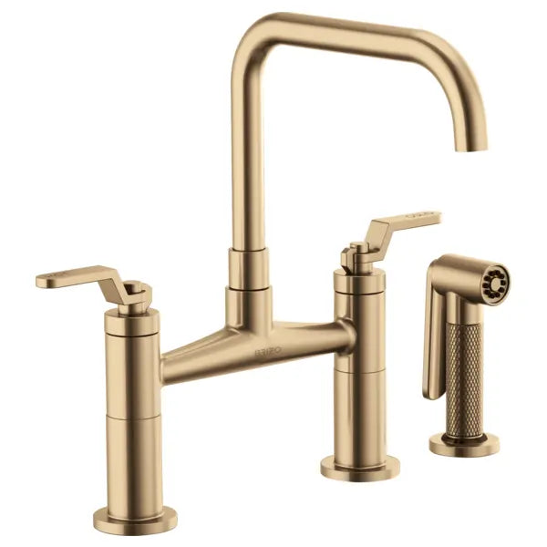 Brizo Litze Double Handle Square Arc Bridge Kitchen Faucet with Industrial Handle - Limited Lifetime Warranty