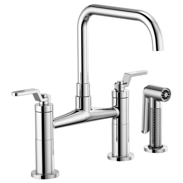 Brizo Litze Double Handle Square Arc Bridge Kitchen Faucet with Industrial Handle - Limited Lifetime Warranty