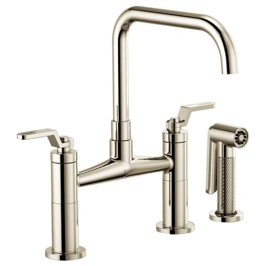 Brizo Litze Double Handle Square Arc Bridge Kitchen Faucet with Industrial Handle - Limited Lifetime Warranty