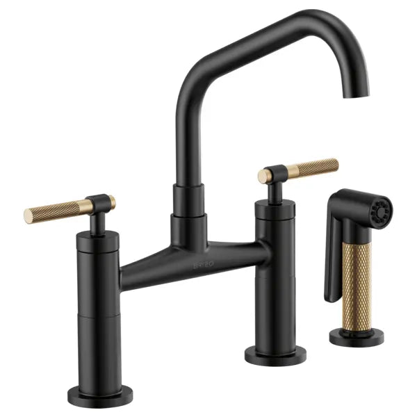 Brizo Litze Double Handle Angled Spout Bridge Kitchen Faucet with Knurled Handle - Limited Lifetime Warranty