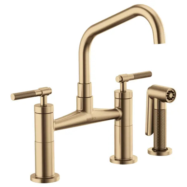 Brizo Litze Double Handle Angled Spout Bridge Kitchen Faucet with Knurled Handle - Limited Lifetime Warranty