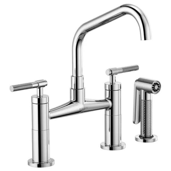 Brizo Litze Double Handle Angled Spout Bridge Kitchen Faucet with Knurled Handle - Limited Lifetime Warranty