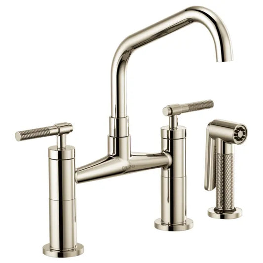 Brizo Litze Double Handle Angled Spout Bridge Kitchen Faucet with Knurled Handle - Limited Lifetime Warranty