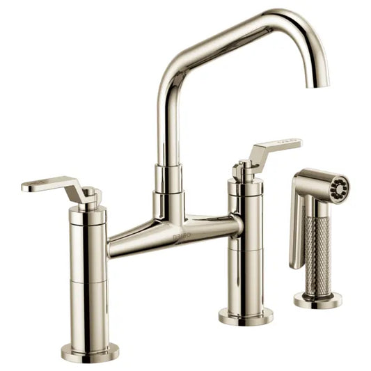 Brizo Litze Double Handle Angled Spout Bridge Kitchen Faucet with Industrial Handle - Limited Lifetime Warranty