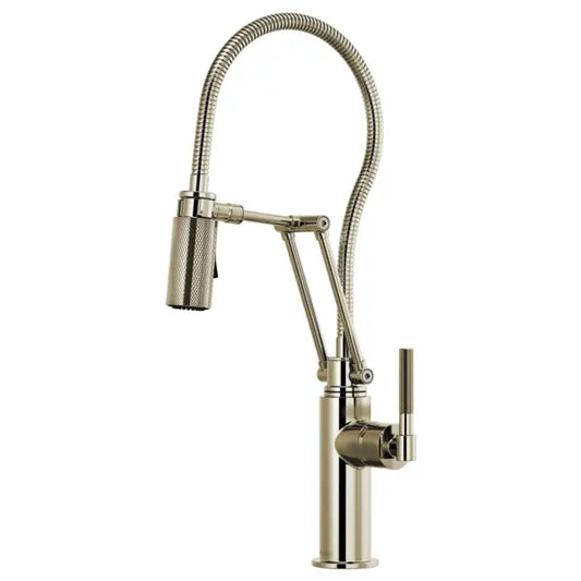 Brizo Litze 1.8 GPM Pre-Rinse Pull-Down Kitchen Faucet with Dual Jointed Articulating Arm, Knurled Handle and Metal Finished Hose