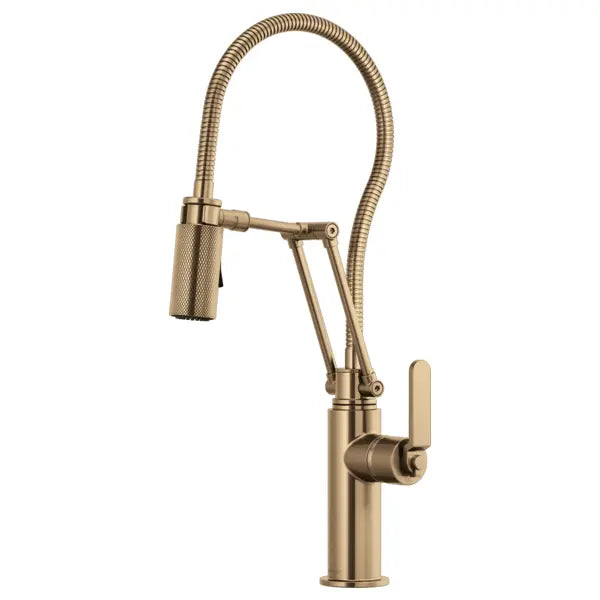 Brizo Litze 1.8 GPM Pre-Rinse Pull-Down Kitchen Faucet with Dual Jointed Articulating Arm, Industrial Handle and Metal Finished Hose