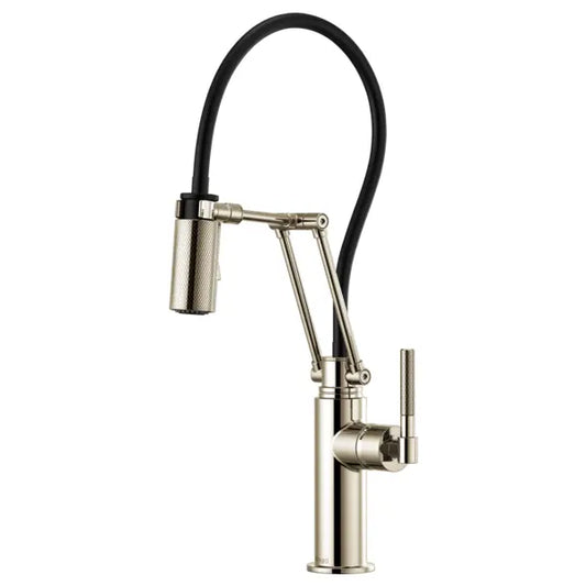 Brizo 1.8 GPM Pre-Rinse Pull-Down Kitchen Faucet with Dual Jointed Articulating Arm, Knurled Handle and Black Hose