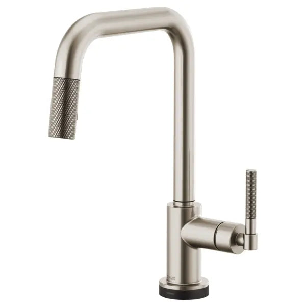Brizo Litze Single Handle Square Arc SmartTouch Pull Down Kitchen Faucet with Knurled Handle and On/Off Touch Activation - Limited Lifetime Warranty (5 Year on Electronic Parts)