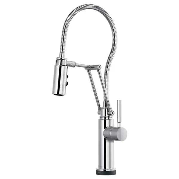 Brizo Solna 1.8 GPM Pre-Rinse Pull-Down Kitchen Faucet with Dual Jointed Articulating Arm, Magnetic Docking Spray Head, On/Off Touch Activation and Metal Finished Hose