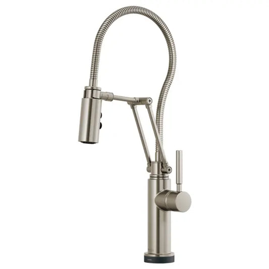 Brizo Solna 1.8 GPM Pre-Rinse Pull-Down Kitchen Faucet with Dual Jointed Articulating Arm, Magnetic Docking Spray Head, On/Off Touch Activation and Metal Finished Hose
