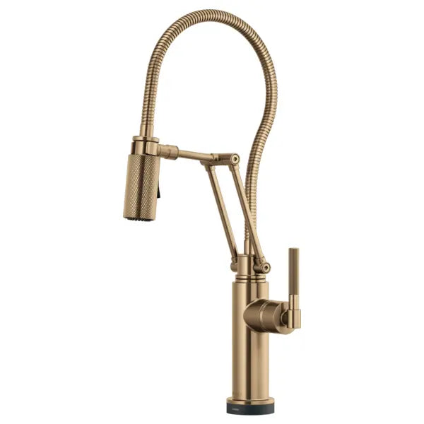 Brizo Litze 1.8 GPM Pre-Rinse Pull-Down Kitchen Faucet with Knurled Handle, Dual Jointed Articulating Arm, Magnetic Docking Spray Head, On/Off Touch Activation and Metal Finished Hose