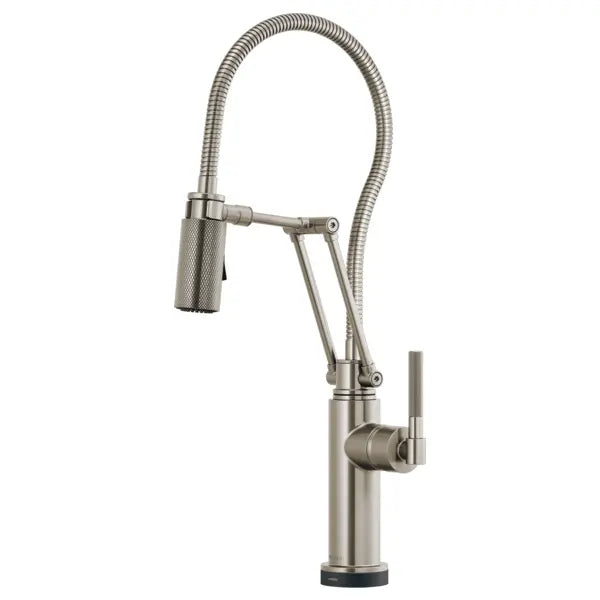 Brizo Litze 1.8 GPM Pre-Rinse Pull-Down Kitchen Faucet with Knurled Handle, Dual Jointed Articulating Arm, Magnetic Docking Spray Head, On/Off Touch Activation and Metal Finished Hose