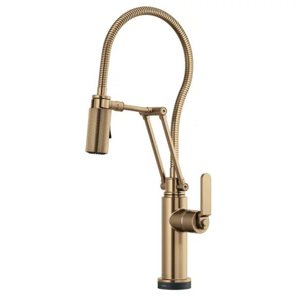 Brizo Litze 1.8 GPM Pre-Rinse Pull-Down Kitchen Faucet with Industrial Handle, Dual Jointed Articulating Arm, Magnetic Docking Spray Head, On/Off Touch Activation and Metal Finished Hose